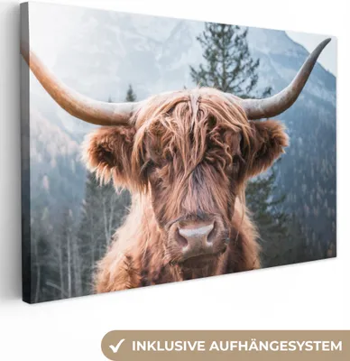Produktbild von MuchoWow® - Leinwandbilder - Schottischer Highlander - Berge - Porträt, Wandbild, Wanddeko Bilder Wohnzimmer, 30x20 cm