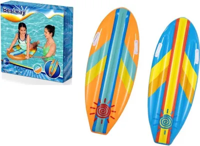 Imagen del producto de Bestway 42046: Tabla de surf inflable, tipo colchoneta, de 114 x 46 cm, para niños, color azul/rosa