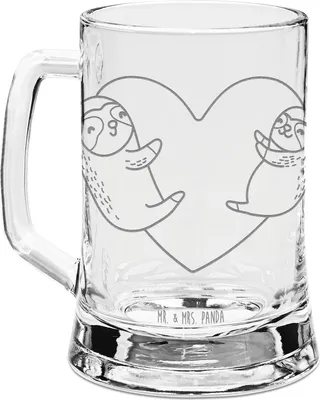 Produktbild von Mr. & Mrs. Panda Krug Faultiere Herz - Transparent - Geschenk, Seidel, Humpen, Valentinstag, Liebesbeweis, für Frauen, Bierkrug Glas, Mitbringsel, Freund, Glaskrug