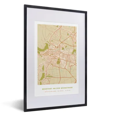 Produktbild von MuchoWow® Gerahmtes Poster Neustadt an der Weinstraße - Karte - Vintage - Stadtplan 40x60 cm - Poster mit Schwarzem Bilderrahmen Wandposter Rahmen Foto Bilder - Poster in Rahmen