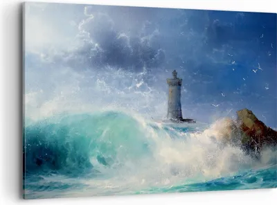 Produktbild von Bild auf Leinwand - Leinwandbild - Leuchtturm Meer - 100x70cm - Wand Bild - Wanddeko - Wandbilder - Leinwanddruck - Bilder - Kunstdruck - Wanddekoration - Leinwand bilder - Wandkunst - AA100x70-3576