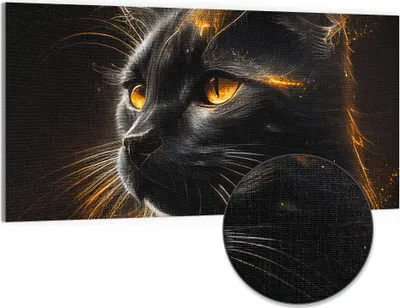 Produktbild von DEQORI Hybrid Leinwand Bild 100x50 cm 'Goldener Katzenglanz' Wandbild Glas flach modern