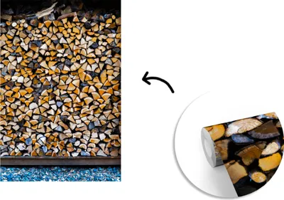 Produktbild von MuchoWow® Fototapete für Wohnzimmer oder Schlafzimmer Wandtapete Vinyl Motivtapete Kleines Brennholz - 190x280 cm - Küche