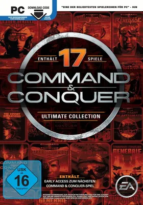 The image is a collage of game box art for the Command & Conquer Ultimate Collection, with the collection's title prominently displayed in the center.
