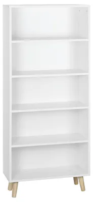 Image de Étagère bibliothèque - Diviseur de pièce autoportant - 5 compartiments - Rangement - Bois - Blanc - 60 x 24 x 144 cm