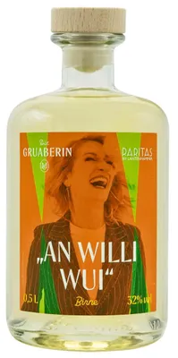 Produktbild von Die Gruaberin | An Willi Wui | Edelspirituose hergestellt aus Williamsbirnenbrand | Monika Gruber meets Lantenhammer Destillerie | 0,5 l. Flasche