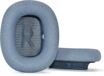 Two blue ear pads for headphones are shown on a white background.