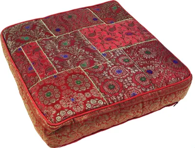 Produktbild von Orientalisches Eckiges Patchwork Kissen 50 cm, Sitzkissen, Bodenkissen mit Baumwollfüllung - Rot, Viskose, Zierkissen, Dekokissen, Sofakissen