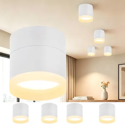 Image de Spot LED ZMH à encastrer, lot de 4, blanc, spot rond à encastrer, spot de plafond 5 W, luminaire à encastrer GX53, blanc chaud, spot de plafond en acrylique, lampe de plafond pour couloir et salon
