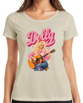 Imagen del producto de Camiseta para mujer con diseño de Dolly Parton, cantante de música country, con motivos de guitarra, vaquera, estilo western y retro. Talla XL