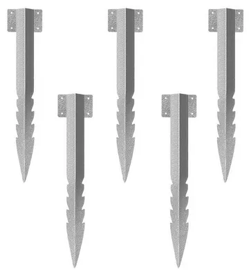 Produktbild von 5er-Set Schwerlast Gartenpfostenhalter aus Stahl, Gezackte Bodenspieße für Hochbeet, Rasenkante & Holzschwellen inkl. Schrauben