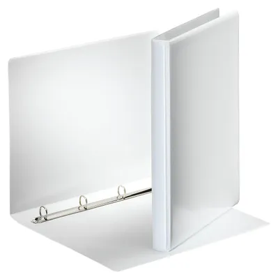 A white A4 presentation binder is shown open, with the rings visible.