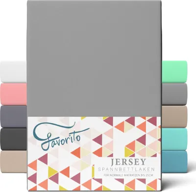 Produktbild von Favorito Jersey Spannbettlaken 100% Baumwolle Spannbetttuch Rundumgummi waschbar pflegeleicht hochwertig strapazierfähig 140x200 cm Grau