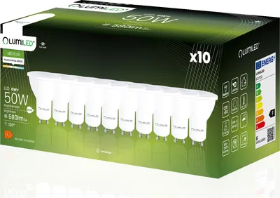 Produktbild von LUMILED GU10 LED 6W 580 lumen žiarovka 4000K neutrálna biela bodová žiarovka nahrádza 50W 120° reflektorové žiarovky reflektor 10 žiaroviek