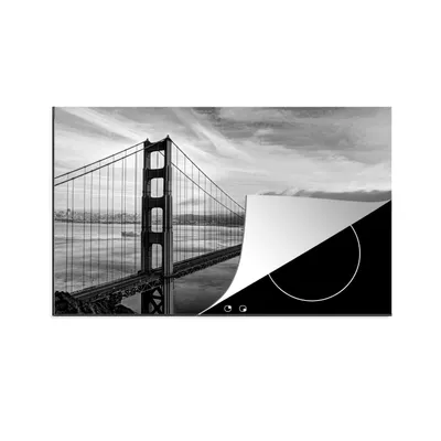 Produktbild von KitchenYeah© Herdabdeckplatte Sonnenuntergang über der Golden Gate Bridge in San Francisco - schwarz und weiß , 78x52cm, Küche Deko, Glaskeramikkochfeld Herdabdeckung, Abdeckplatte fùr Kochfeld