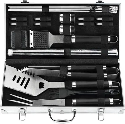 Produktbild von Famanu Grillset 21-teilig - Edelstahl mit Grillmatten und Aufbewahrungskoffer