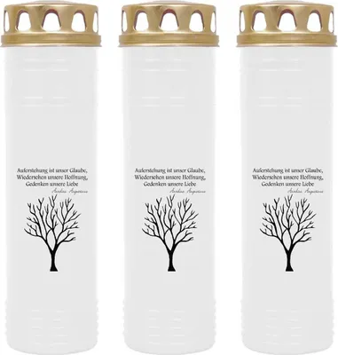 Produktbild von Grabkerze Weiß 3er Pack, Brenndauer: 170 Stunden ( je Kerze ), Motiv: Baum