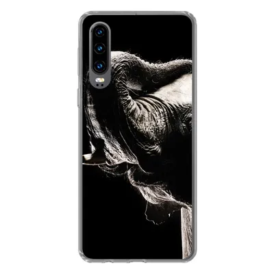 Produktbild von MuchoWow® Handyhülle Schutzhülle Hülle für Huawei P30 Elefant - Schwarz - Tiere - Porträt Silikon Softcase Handy Hülle - Kartenbesitzer