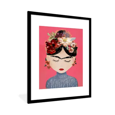 Produktbild von MuchoWow® gerahmtes Poster - Frida Kahlo - Frau - Vintage - Blumen - Kunst - 60x80 - Wandposter-Rahmen, Foto