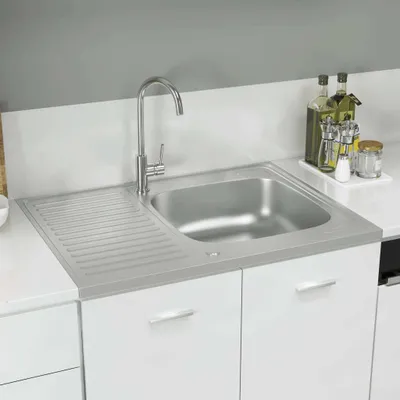 Image de vidaXL Evier avec égouttoir Set argenté 800x600x155 mm acier inoxydable