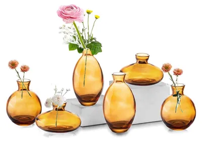 Productafbeelding van Set van 6 amberkleurige glazen vazen, geschikt voor bloemarrangementen en decoratie