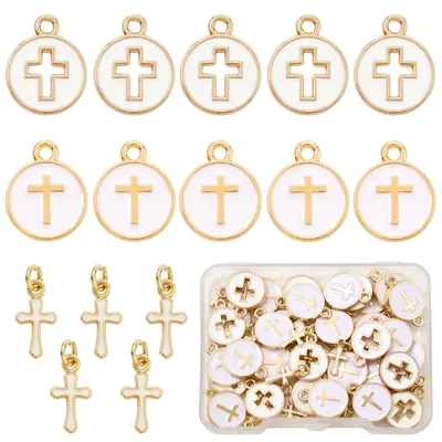 Kreuzanhänger aus Emaille, 60 Stück, gold, christlich, für DIY-Schmuck