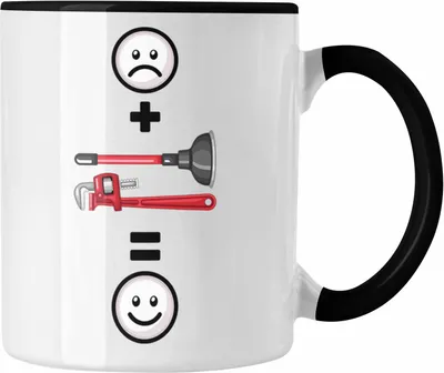Produktbild von Trendation - Klempner Tasse Geschenk für Klepmner  :( + Klostopfen = :) Lustige Geschenkidee Geburtstag (Schwarz)