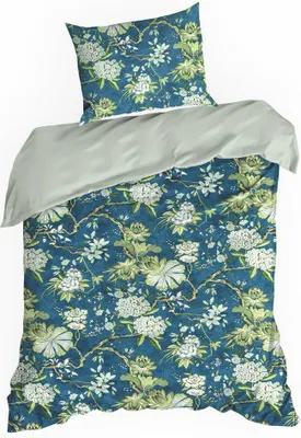 Immagine prodotto di EUROFIRANY | Set copripiumino - Set letto - 140 x 200 cm - Fiori blu-verdi - Biancheria da letto - 100% cotone