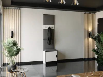 Produktbild von KIER FURNITURE  Flurgarderobe Weiß + Stoff Grau - 53,2x205x39cm