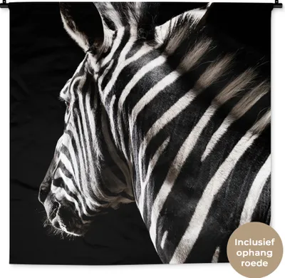 Produktbild von MuchoWow® Wandteppich Wandbehang Zebra - Tier - Schwarz - Porträt 120x120 cm Tapisserie Dekoration Wandtuch - Modern - Baumwollgewebe