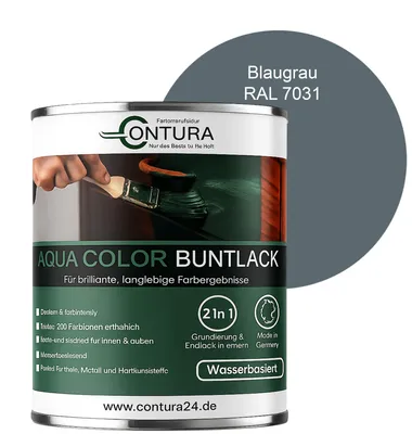 Produktbild von Contura 750ml. Buntlack Lackfarbe Lack Außen Innen Holz Metall Farbe Holzlack Möbellack - Seidenmatt - RAL 7031 Blaugrau