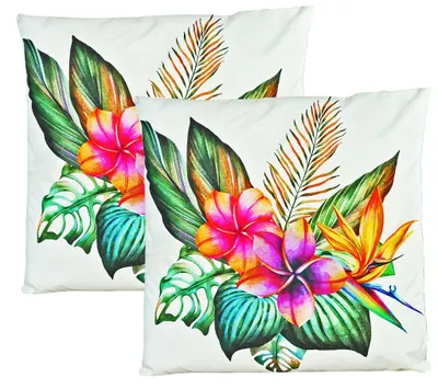 Produktbild von JACK 2er Set 45x45cm Motiv Outdoor Kissenhülle Kissenbezug Hülle Wasserfest Kissen Garten Stuhl Lotus Effekt, Farbe:Tropical Dream