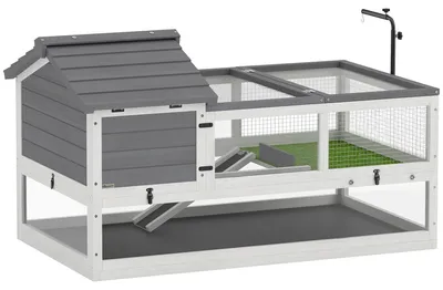 Produktbild von Schildkrötenhaus aus Holz Schildkrötengehege mit Zwei Haupthäusern aufklappbarem Oberseite Lampenhalter Grau