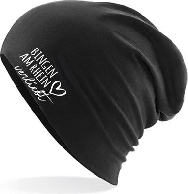 Produktbild von Huuraa Beanie Nidderau verliebt Black One Size Baumwolle und Elasthan Mütze Geschenkidee