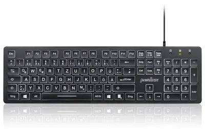 Produktbild von Perixx PERIBOARD-317 DE, beleuchtet, USB kabel, große Buchstaben, schwarz