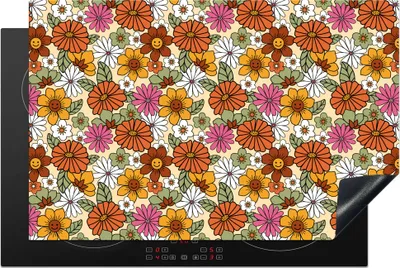 Produktbild von KitchenYeah© Herdabdeckplatte Vintage - Blumen - Muster , 81x52cm, Küche Deko, Glaskeramikkochfeld Herdabdeckung, Abdeckplatte fùr Kochfeld