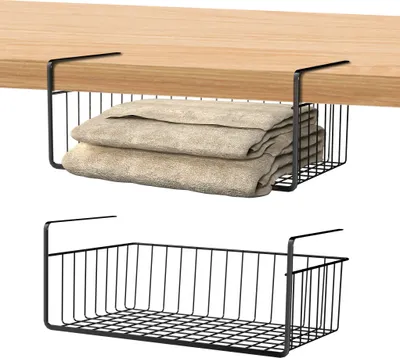 Produktbild von LARS360 2 Stück Hängekorb Schrankkorb Unterregalkorb Metall Aufbewahrungskorb, Praktische Regalkörbe für Küche, Bad und Wohnzimmer, Einhängekorb für einfaches Verstauen