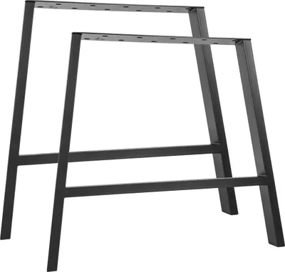 Two black metal table legs are shown against a white background.