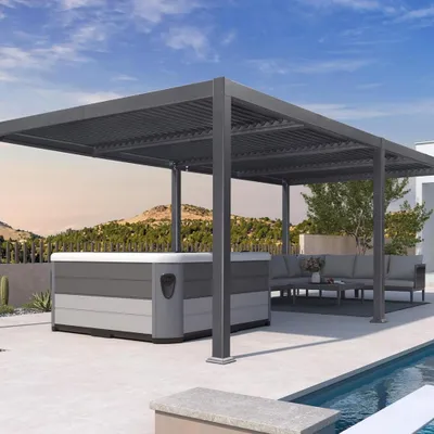 Produktbild von PURPLE LEAF Pergola 3.5 x 7.16 m mit Lamellendach Pavillon Terrassenš¹berdachung Freistehend Lamellenpergola Wasserdicht Stabil Winterfest Verstellbaren Alu-Lamellen Pavillon, Grau