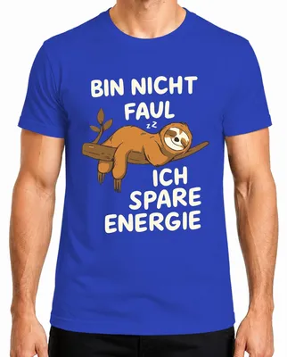 Imagen del producto de Camiseta para hombre, color azul, talla L. Frase: "No soy perezoso, estoy ahorrando energía. Perezoso. Frase divertida. Regalo."