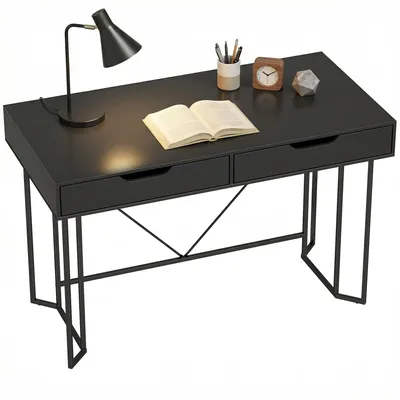 Produktbild von Kleiner Computertisch mit 2 Schubladen, Schreibtisch mit großer Arbeitsfläche 120 x 60 x 77 cm Schwarz