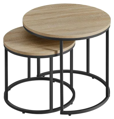 Produktbild von Couchtisch rund 2er Set – Beistelltische im Loft-Design, ineinander schiebbar – Sonoma Eiche - Schwarz