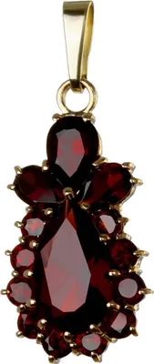 Produktbild von Granat Kettenanhänger Goldschmiedearbeit 14 Karat 585 Gold Tropfen Modern 3217