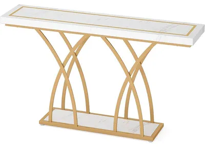 Obrázek produktu pro Konzolový stolek HOGA-NY044, 30 x 140 x 80 cm, bílo/zlatý