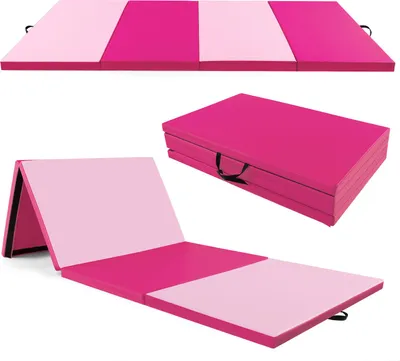 Zdjęcie produktu dla COSTWAY 300x120x5cm miękka mata podłogowa, składana mata gimnastyczna, mata gimnastyczna z zapięciem do wspinaczki i uchwytami do przenoszenia, mata fitness do jogi, różowa