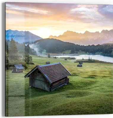 Produktbild von DEQORI Glasbild Echtglas 50x50 cm 'Morgen am Geroldsee' Wandbild Bild modern Deko