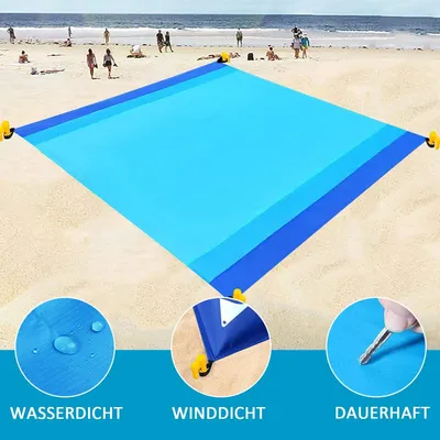 Produktbild von Stranddecke/Picknickdecke 300 x 270 cm, sandabweisend, wasserdicht, ideal für Strand, Camping und Wandern – tragbar, schnelltrocknend, sandabweisend, wasserdicht – Blau