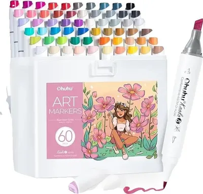 Obrázok produktu pre Výtvarný popisovač, dvojitý hrot, plniteľný atrament, 60 farieb, mini štetce