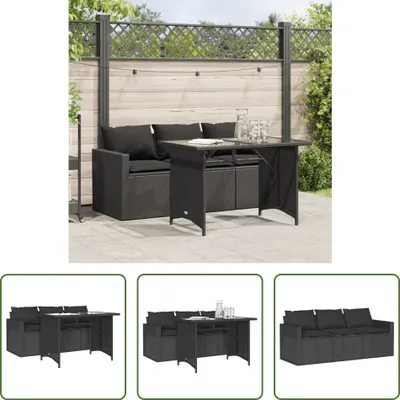 Produktbild von The Living Store 2-tlg. Garten-Essgruppe mit Kissen Schwarz Poly Rattan