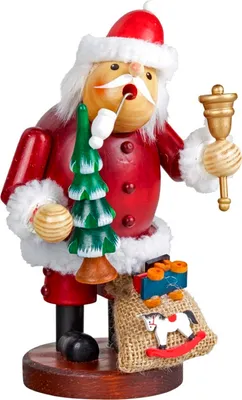 Ein Räuchermännchen Weihnachtsmann mit roter Kleidung, weißem Fellbesatz und roter Mütze.